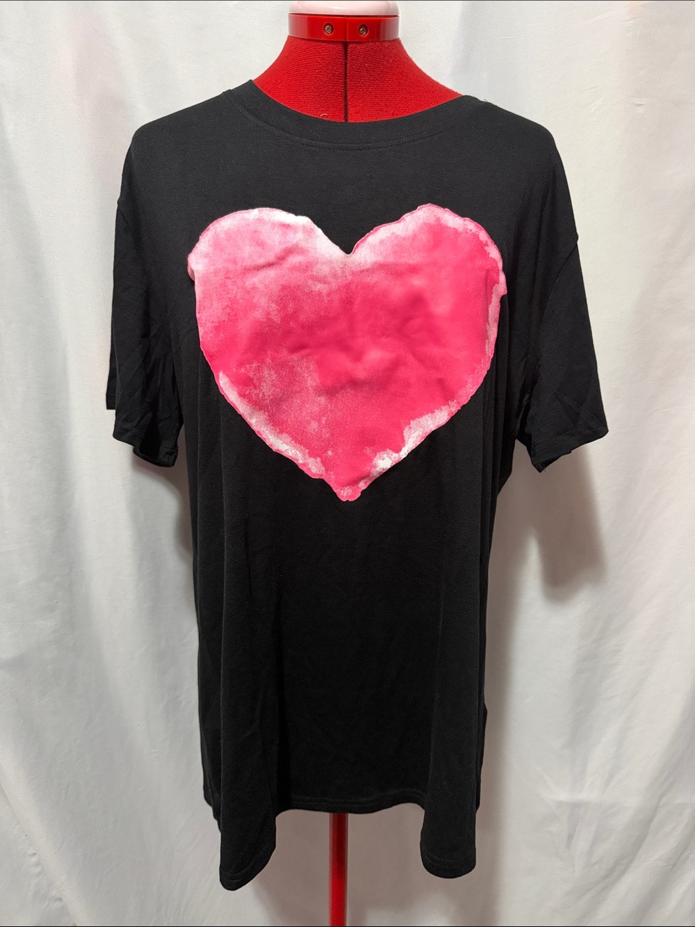 Black Short-Sleeve Tee with Pink Heart Graphic